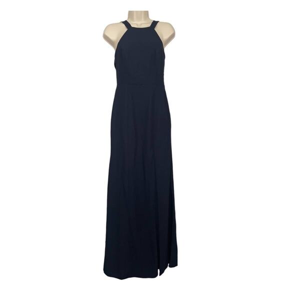 NWT Dessy Collection Vivian Diamond Crepe Halter Trumpet Gown Midnight Navy Sz 2 - Picture 3 of 12